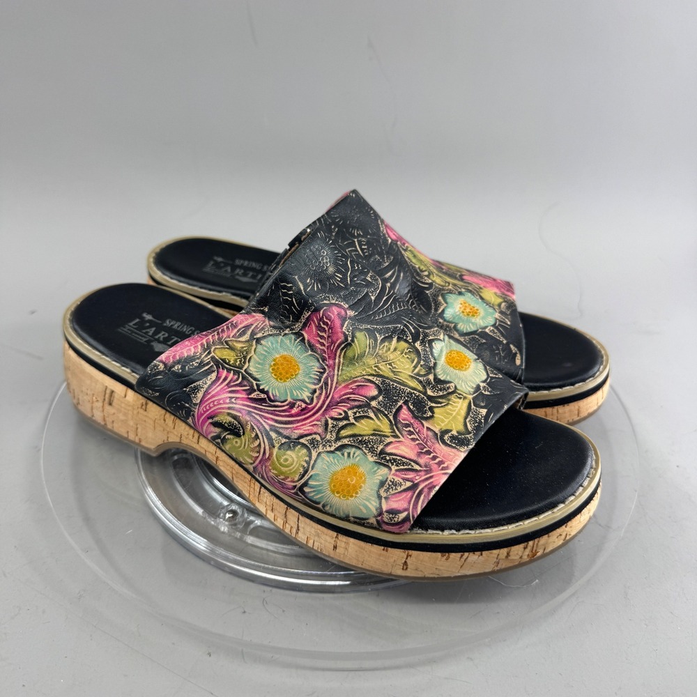 L'Artiste Spring Step Womens Aldina Leather Floral Wedge Slide Sandals Black 40
